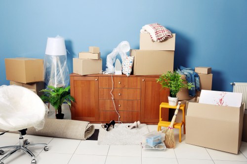 Helper carrying household items during an Acton move
